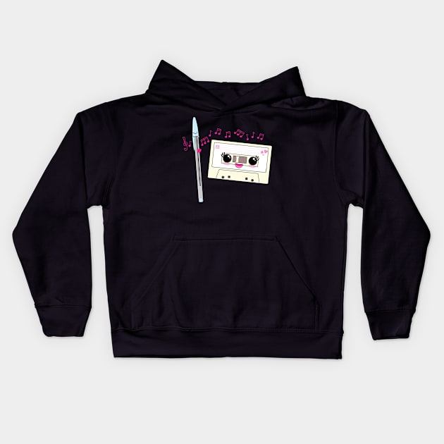 Cute pen and cassette love Kids Hoodie by Pendientera